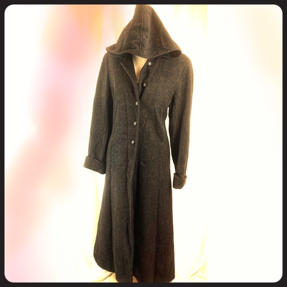 Albert Nipon Jackets & Blazers - Hooded Black Wool Trenchcoat